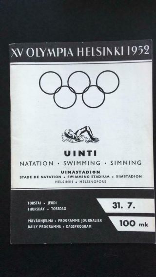 Olympic Games Program Helsinki 1952,  Swimming,  July 31