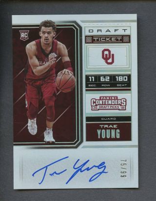 2018 Panini Contenders Draft Ticket Trae Young Rc Rookie Auto 75/99