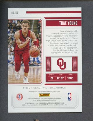 2018 Panini Contenders Draft Ticket Trae Young RC Rookie AUTO 75/99 2