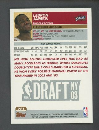 2003 - 04 Topps 21 LeBron James Cleveland Cavaliers RC Rookie 2