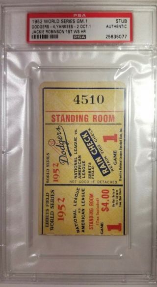 1952 World Series Game 1 Ticket Stub - Jackie Robinson First World Series Hr Psa