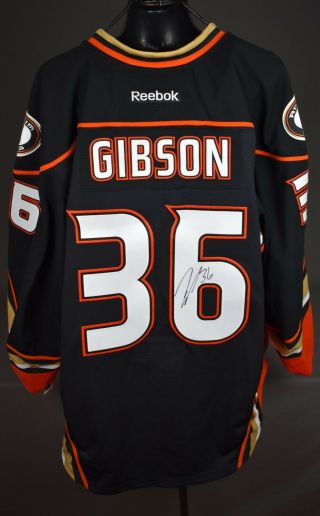 John Gibson 36 Signed Anaheim Ducks Game Issued Hockey Jersey Lelands Loa