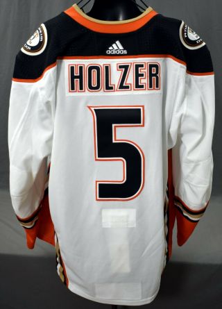 2018 - 19 Holzer 5 Anaheim Ducks Game Worn Jersey W/ 25th Anniv Set Tag 2 Loa