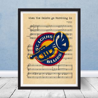 St Louis Blues Vintage Logo Saints Go Marching In Wall Decor Gift Hockey Music