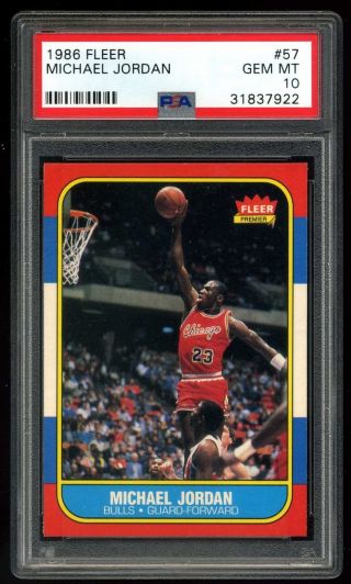 Michael Jordan 1986 57 Fleer Rookie Rc Psa 10 Gem Centered Chicago Bulls