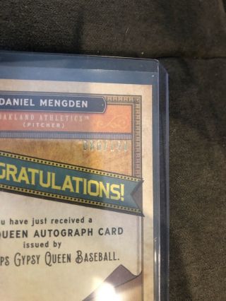 2019 Topps Gypsy Queen Daniel Mengden On - Card Auto Autograph INDIGO /150 2