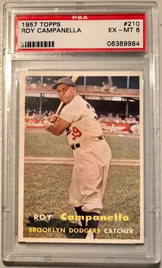 1957 Topps Roy Campanella Psa 6 Ex - Mt 210.  Brooklyn Dodgers Baseball Card