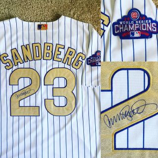 Ryne Sandberg Signed Autograph Custom 2016 Chicago Cubs World Series Jersey Hof