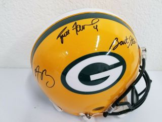 Bart Starr Brett Favre Aaron Rodgers Signed Fs Authentic Helmet Packers Steiner