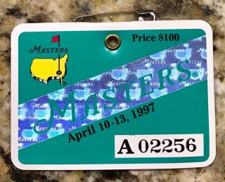 1997 Masters Augusta National Golf Club Badge Ticket Tiger Woods Wins Pga