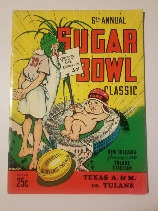 6th Annual Sugar Bowl Program Featuring Texas A&m - Tulane (1940)