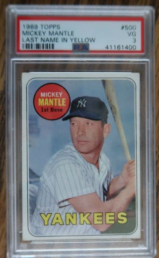 1969 Topps 500 Mickey Mantle Vg Psa 3 Last Name In Yellow