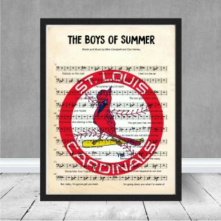 St Louis Cardinals Logo Boys Of Summer Don Henley Sheet Music Gift Art Baseball