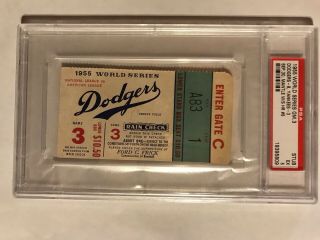 1955 World Series Game 3 Ticket Stub Yankees Brookyn Dodgers Ebbets Field Psa Ex
