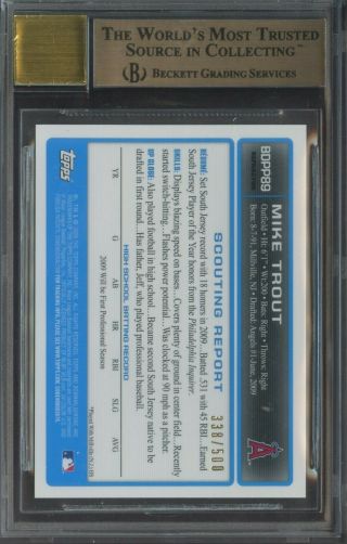 2009 Bowman Chrome Refractor Mike Trout Angels RC Rookie AUTO /500 BGS 9.  5 w/ 10 2