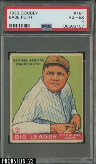 1933 Goudey 181 Babe Ruth York Yankees Hof Psa 4 " Iconic Card "