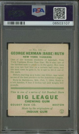 1933 Goudey 181 Babe Ruth York Yankees HOF PSA 4 