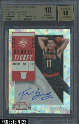2018 - 19 Contenders Cracked Ice Rookie Ticket Trae Young Auto /20 Bgs 10 Pristine