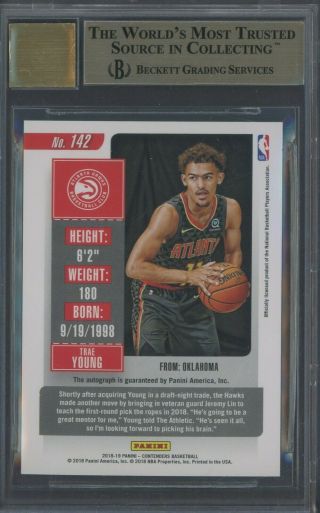 2018 - 19 Contenders Cracked Ice Rookie Ticket Trae Young AUTO /20 BGS 10 PRISTINE 2