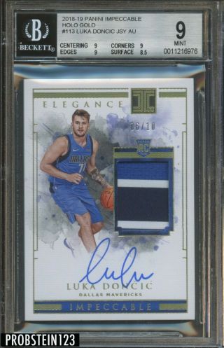 2018 - 19 Panini Impeccable Gold Luka Doncic Rpa Rc 3 - Color Patch Auto /10 Bgs 9