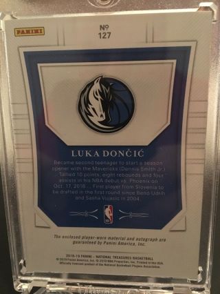 2018 Panini National Treasures Luka Doncic Rookie Patch Autograph 72/99 4