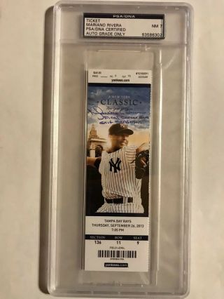 Mariano Rivera Signed Inscribed Final Game Full Ticket Sept.  26,  2013 Rivera Pic