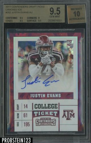 2017 Contenders Cracked Ice College Ticket Justin Evans Rc Auto /23 Bgs 9.  5