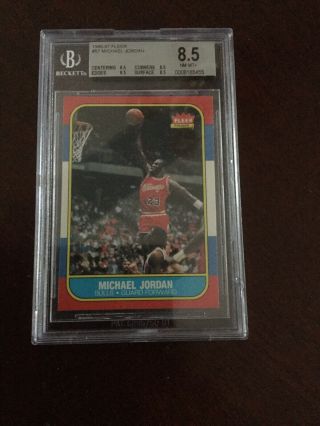 1986 - 1987 Fleer Michael Jordan Chicago Bulls 57 Basketball Card Bgs 8.  5 Nm - Mt