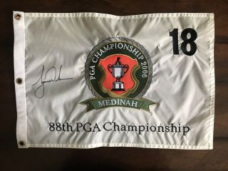Tiger Woods Signed 2006 Pga Championship Flag Medinah 2019 Us Open