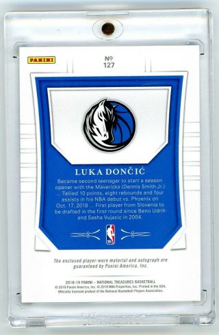 2018 - 19 Panini National Treasures Luka Doncic Rookie Patch Auto /99 True RPA 2