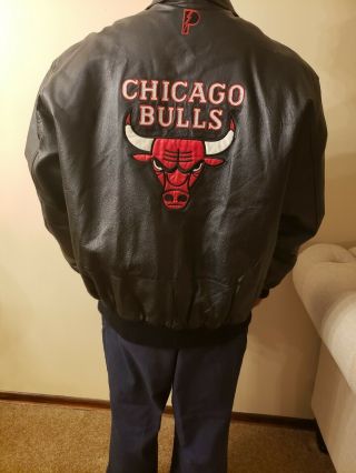 Rare Chicago Bulls Leather Jacket Pro Layer Nba Basketball Air Jordan Era Large