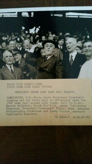 1937 Fdr Throws Out 1st Pitch Type 1 Photo Washington Senators A 