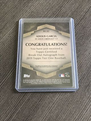 2019 Topps Tier One Adolis Garcia Break Out Silver Ink Rookie Auto RC /10 2