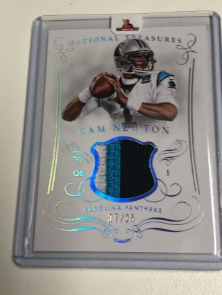 2015 National Treasures Cam Newton Game Worn Patch 7/25