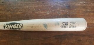 2016 Addison Russell Chicago Cubs Game Bat Rizzo handle tape cracked 3