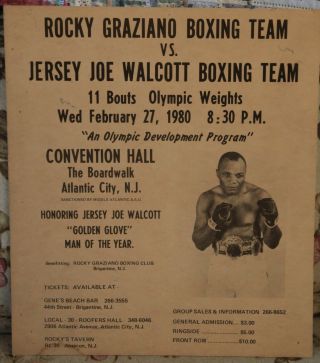Boxing Poster: Rocky Graziano Team Vs Jersey Joe Walcott Team 1980 Atlantic City