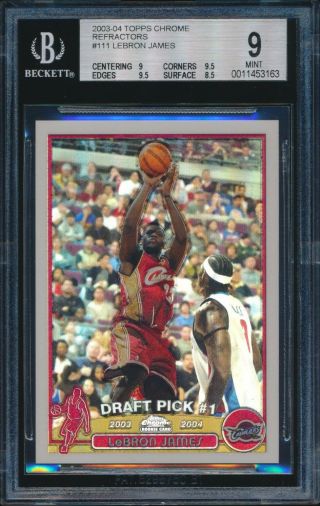 2003 - 04 Topps Chrome Lebron James 111 Refractor Rookie Bgs 9
