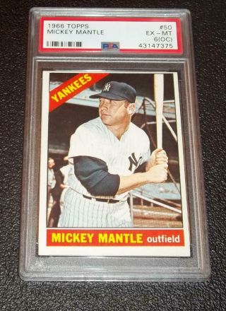 1966 Topps Mickey Mantle 50 Psa Graded 6 (oc) Ex - Mt York Yankees