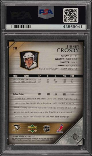 2005 Upper Deck Young Guns Sidney Crosby ROOKIE RC 201 PSA 10 GEM (PWCC) 2