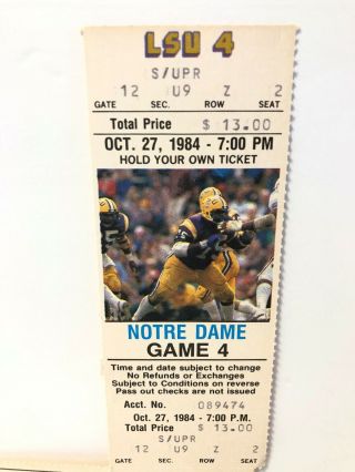 1984 LSU Tigers vs Notre Dame Football Game Vintage Full Ticket 10/27/84 3