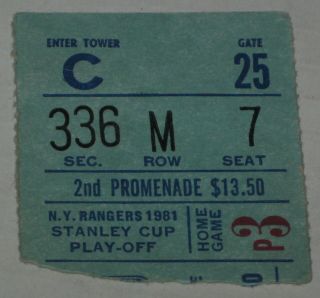 Ny Rangers Ticket Stub 1981 Stanley Cup Playoff Msg Seat 7