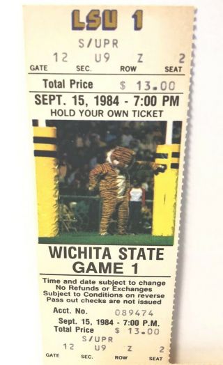 1984 Lsu Tigers Vs Wichita State Football Game Vintage Full Ticket Sep 15