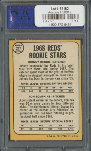 1968 Topps 247 Johnny Bench Reds RC Rookie HOF PSA 9 