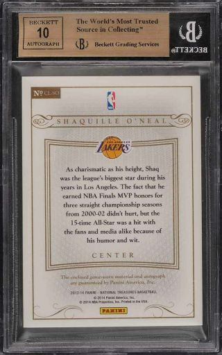 2013 National Treasures Shaquille O ' Neal AUTO LOGOMAN PATCH 3/4 BGS 9.  5 (PWCC) 2