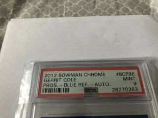2012 Gerrit Cole Bowman Chrome RC Auto Blue Refractor PSA 9 Autograph 23/150 2