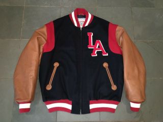 Rare Ebbets Field Flannels Los Angeles Angels Pcl Wool Leather Jacket Xxl $349