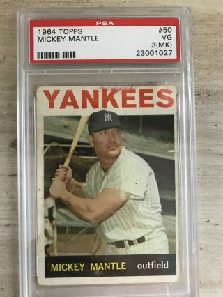 1964 Topps Mickey Mantle York Yankees 50 Baseball Card Psa 3 Mk