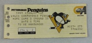 Nhl 1991 Pittsburgh Penguins Stanly Cup Wales Conference Finals Ticket Stub