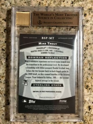 2009 Bowman Sterling Prospects,  Mike Trout auto BGS 2