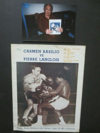 Rare Onsite 4/17/1954 " Signed Program " - Carmen Basilio Vs Pierre Langlois - W/photo